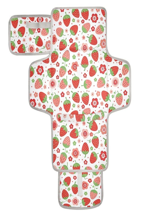XIGUA Portable Changing Pad for Baby - Strawberry Waterproof Diaper Changing Mat Travel Changing Pad with Built-in Pillow - Shower Gift for Baby - Image 1